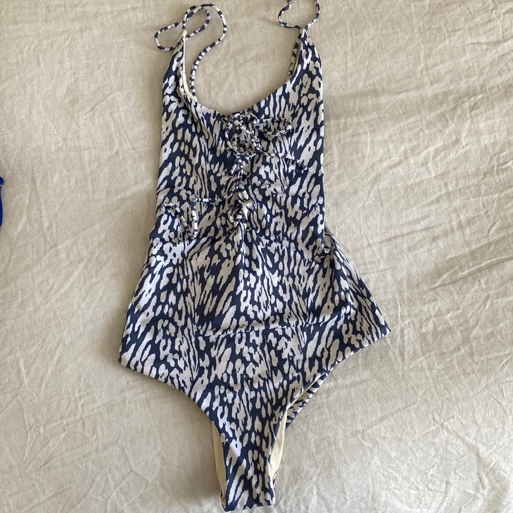 Tavik swimwear blue and white one piece. Size S